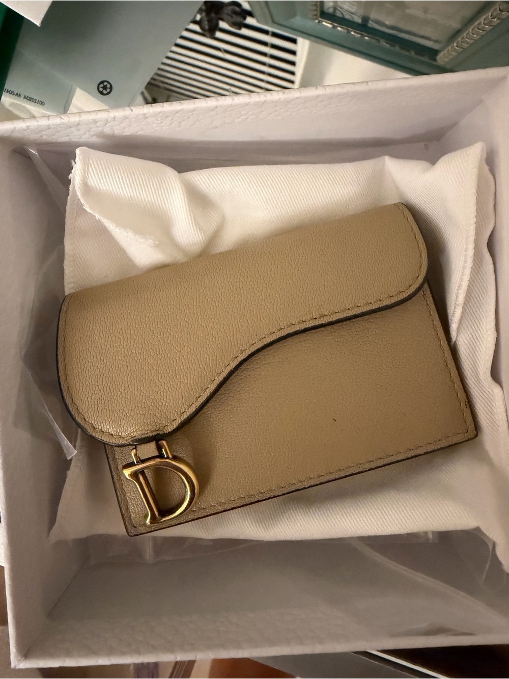 Dior Taupe Saddle Card Case with Gold 'D' Charm